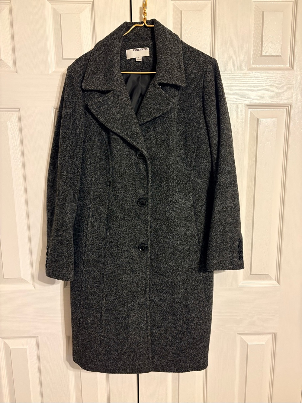 Anne Klein Dark Charcoal Wool-Blend Dress Coat